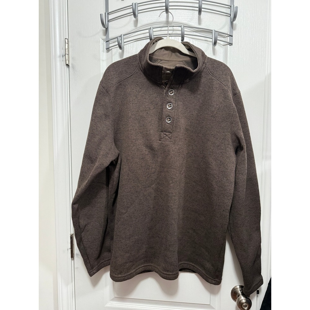 RedHead Brand‎ Co Mens XL Brown Quarter Button Mock Neck Fleece Sweater Pullover